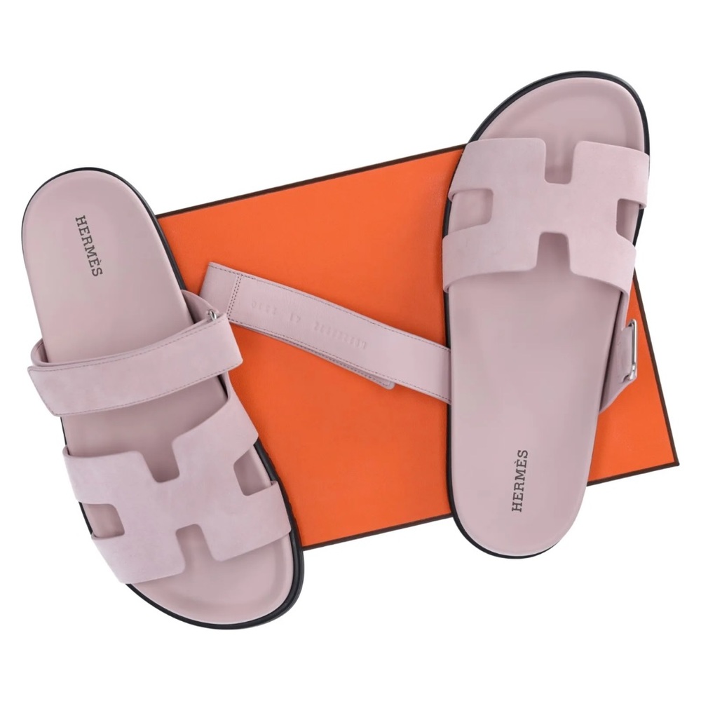 BNIB New Hermes Womens Suede Sandals Chypre Rose Porcelaine Pink Size 37 - Picture 3 of 5